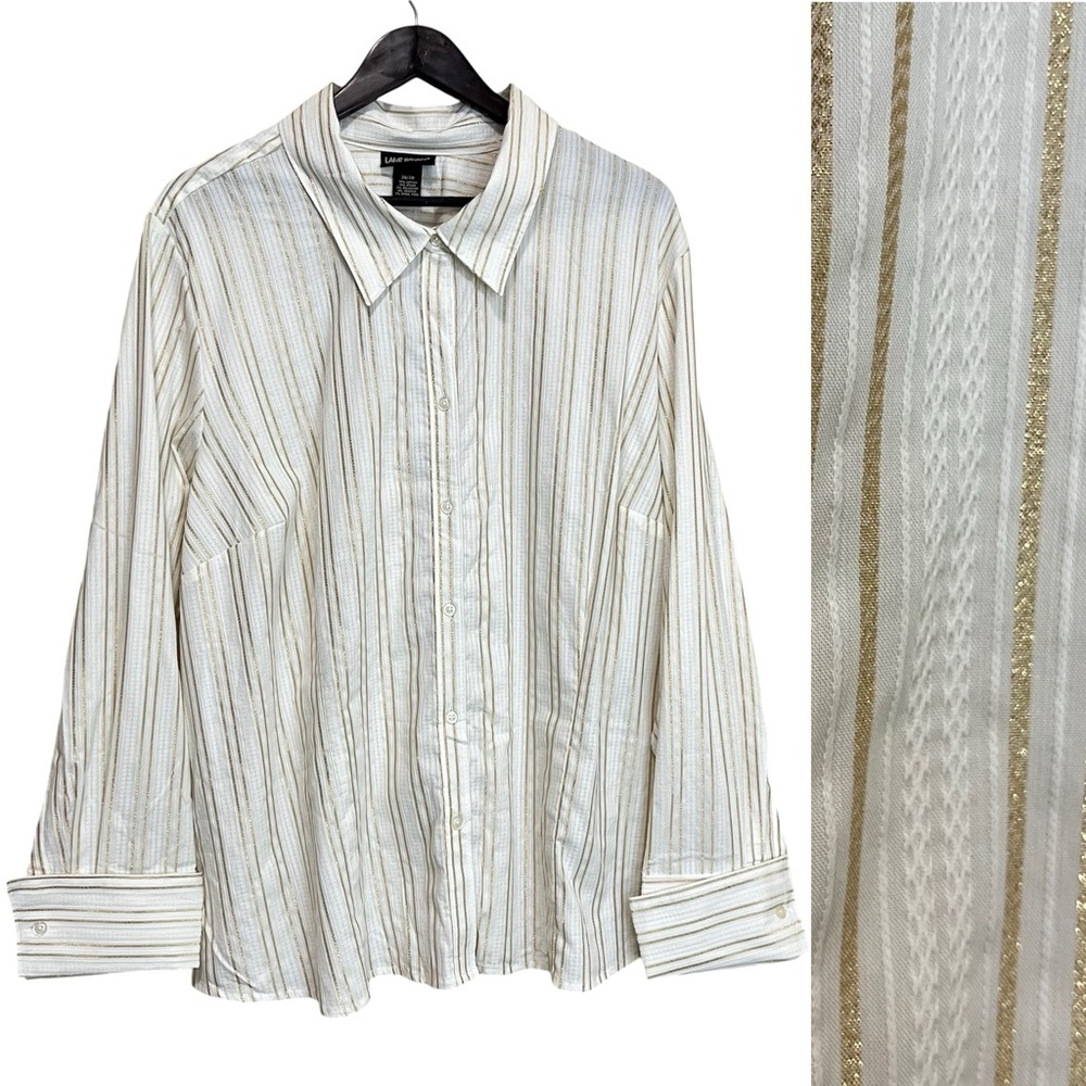 NWT Lane Bryant Gold Metallic Stripes Button Up Shirt - Gift Ideas